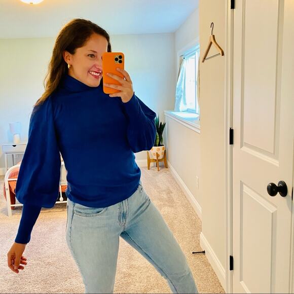 NWT APIECE APART Royal Blue Wool Silk Balloon Sleeve Sweater Small - Picture 2 of 16